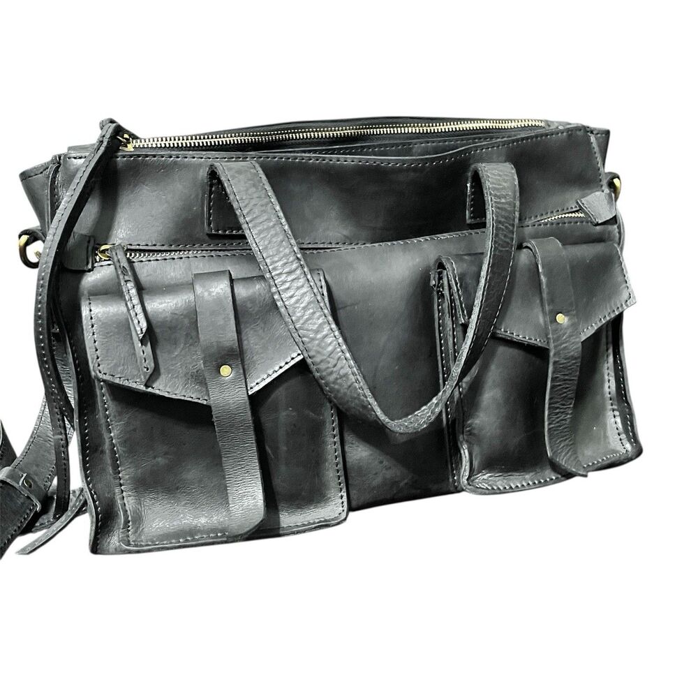 Raven + Lily Ethiopian Leather Crossbody Purse Tote Bag Black Artisan Made EUC - Picture 5 of 16